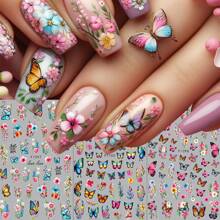 3 Pieces Of Spring And Summer Rose And Butterfly Flower Clusters Nail Stickers Disposable Self-Adhesive Back Adhesive Nail Stickers For Women DIY Art Decoration Accessories