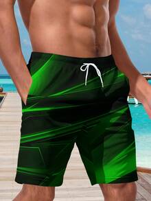 Men's Casual Hawaiian 3D Print Beach Shorts - Quick Dry, Drawstring Waist, Perfect For Summer Outings - Green - View 4