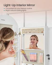 SONGMICS LED Jewelry Cabinet, Wall/Door Mounted Wide Organizer With Arched Mirror, Lockable, Interior Mirror - 3.9 X 16.5 X 42.5 Inches - 白色 - 查看 6