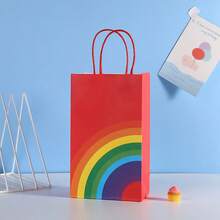 12 件/套 22*13*8 厘米 简约创意彩虹印花派对礼品袋，蓝色、红色、黄色和粉色，适合家庭节日派对、生日礼物包装、圣诞节情人节 - 彩色 - 查看 4