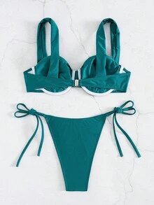 2025 Solid-Color Bikini Swimsuit - Royal Blue - View 2