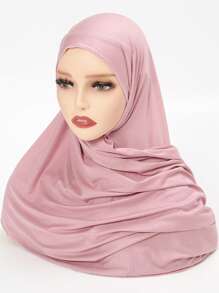 1 pieza Pañuelo de cabeza de jersey para mujer, bufanda de punto de unicolor, velo de jersey, pañuelo de cabeza de oración musulmana Abaya, apto para todas las estaciones