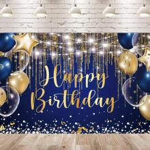 1 Stück glänzender Navy Blau & Königsblau Geburtstags Hintergrund, goldene Polka Dot Luftballons, magische Kuchentisch Dekorationen und Foto Banner