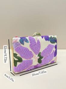 This Fashionable And Versatile Purple Sequin Floral Crossbody Bag Is Elegant And Unique, Featuring Random Floral Embroidery. It Is An Ideal Choice For Evening Parties, Galas, Bridesmaid Events, And Other Celebrations. With Its Fashionable Vintage Style, Chain Strap Design, And Compact Yet Sophisticated Look, It Suits Party Girls, Brides, College Students, Young Professionals, And Office Workers, Making It A Perfect Accessory For Parties, Galas, Weddings, And Other Special Occasions. - Purple - View 3