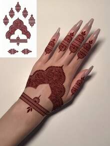 4 Sheets Henna Temporary Tattoo Brown Lace Waterproof Henna Stickers Henna Tattoos For Women Wedding Festival Party - Brown - View 7