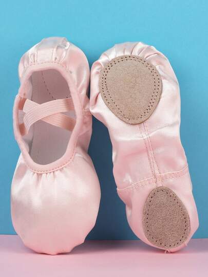 Children/Toddler Satin Soft Bottom Ballet Shoes, Indoor Princess Dance Shoes, Full Stretch Soft Sole, Comfortable And Durable, Elastic Band Closure, Pink Ballet Slippers