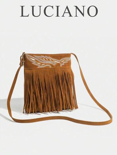 New Fashion Autumn And Winter Retro Suede Solid Color Tassel Women Niche Mobile Phone Bag Western Style Hong Kong Style Shoulder Cross-Body Versatile Personalized Simple Slouchy Style Commuting Travel Shopping Leisure Travel Versatile Daily Simple And Lightweight Brown, New Autumn And Winter Women Bag, Best Fall Purse, Newest Fashionable Suede Bag For Women