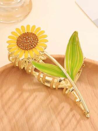 1pc Fashion Cute Personalized Versatile Crystal Sunflower Pineapple Lychee Hair Clip, Metallic Women Hair Accessories, Suitable For Daily Wear Hair Claws Claw Clips Hair Clips Hair Jaw Clip Hair Clamps Hair Clutch Hair Catcher Clip Fall Winter For Vacation Outfits Woman