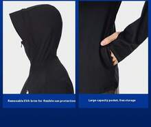 CAMEL CROWN 男士针织防晒服，冷白皮革户外防晒服防紫外线轻薄防晒外套 - 幻影黑 - 查看 2