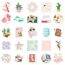 50 piezas de Pegatinas decorativas con estampado floral y vegetal, pegatinas impermeables de PP coloridas adecuadas para botellas de agua, patinetas, portátiles, diarios DIY, equipaje, recompensas en el aula, actividades padres-hijos