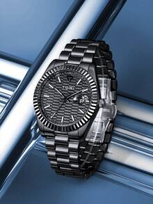 TOMI石英男士手表套装，配星月胸针戒指，时尚商务石英表礼盒，适合日常生活、商务活动、父亲节、情人节、圣诞节等场合。 - 黑色 - 查看 4