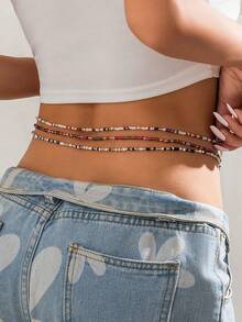 3 Pieces/Set Beach Mixed Color Rice Beads Belly Button Waist Chain Sexy Stretch Beaded Waist Jewelry - Multicolor - View 4