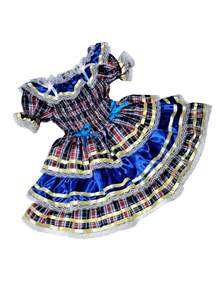 Country Dress For Children, Youth, June Festival, Traditional Square Dance, São João, Butterflies Kids - 藏蓝色 - 查看 2