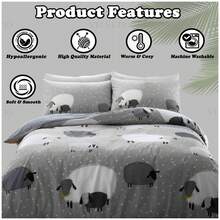 VELVETIO Sheep Printed Duvet Cover Set Reversible Bedding Soft And Cozy Skin Friendly With Matching Pillowcases Single Double King Sizes