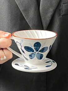 1pc Household Drip Style Ceramic Coffee Cup, Hand-Painted Vintage Coffee Filter Cup, Reusable Ceramic Coffee Filter, Easy To Clean, Origami Design For Fast Filtering, Suitable For Home And Office Use Back To School