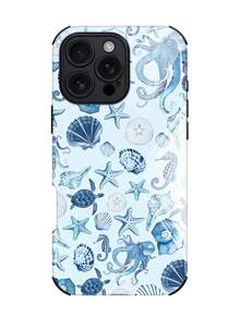 Blue Phone Case Ocean 1pc New Marine Conch & Starfish Pattern Protective Soft TPU + Hard PC 2 In 1 Shock-Proof Case Compatible With Apple 16/16Plus/16Pro/16ProMax Waterproof Anti-Fall Scratch Resistant - Multicolor - View 5