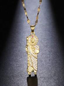 1 pieza Collar de joyería con cadena y colgante de Buda Amitabha de color dorado vintage