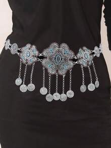 1pc Rhinestone Floral & Coin Waist Chain, Slimming & Versatile Body Chain For Bikini, Sexy Waist Decor - Waist Chain - View 7