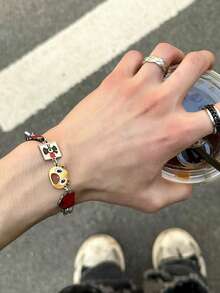 2pcs Fashion New Hip-Hop Style Designer's Collab Titanium Steel Adjustable Chain Bracelets, Designed For Students And Hip-Hop Enthusiasts, Essential Accessory For Daily Wear And Party - Sound Waves - View 4