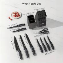Set di coltelli con blocco - Set di coltelli da cucina da 18 pezzi per uso quotidiano in cucina - Comprende 10 coltelli e 6 utensili in silicone