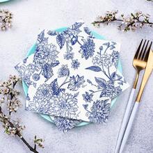 100/60/20pcs 13 * 13 Inch Disposable Blue Floral Patterned Napkins, Banquet Decorations, Parties, Wedding Banquets, Family Gatherings, Restaurant Decorations