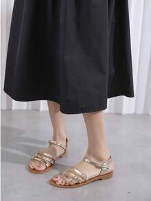 Casual Elegant Fashion Simple Flat Sandals - Gold - View 1