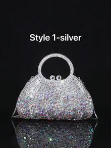 1pc Glittery Luxury Evening Handbag, Elegant Women's Crystal Studded Hand Bag, Fashionable Makeup & Perfume Purse, Handmade Metallic Diamond Embellished Clutch Bag Suitable For High-End Female Friends Attending Parties, Galas, Gatherings And Banquets (Fits 6-Inch Phone) - Multicolor - View 3
