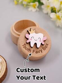 1/2Pcs Custom Text Tooth Fairy Wooden Box - 3D Carved Design, Personalized Cute Lost Tooth Storage Box, Smooth Natural Wood Surface, Playful Crown And Smile Decoration, Perfect Gift For Kids Memory Box, Tooth Fairy Storage Box, 5x4cm, For Him/Her, Baby, Toddler, Kids, Children, Family, Friends, Son, Daughter, For Children'S Day, Gift Reusable Cute, Adorable, Colorful Custom, Unique Ideal Gifts Back To School - Multicolor - View 1