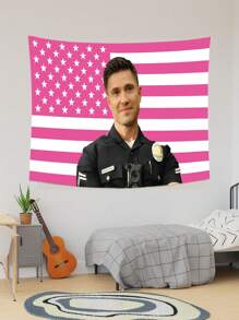 1pc MAGJIUKE Tim Bradford American Pink Flag Newcomer Tapestry, Polyester 90g Printed Wall Tapestry, Suitable For University Dormitory, Bedroom, Living Room, Home Decoration, Aesthetic Art Tapestry, Ideal Holiday Gift For Teenagers