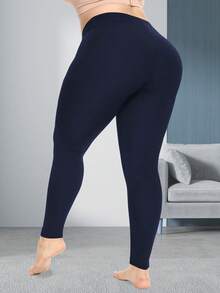 Plus Size Women Solid Color Slim Waist Leggings, Stretchy Soft Yoga Pants, Casual Sports Tights