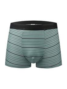 1pc Men's Casual Colorblock Striped Polyester Stretch Waistband Comfortable Thin Boxer Briefs, Spring/Summer/Autumn - Green - View 12