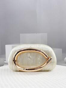 New European & American Women Asymmetrical Acrylic Box Handbag, Unique Shell Shape Classic Round Clutch, Fashion Wedding/Party Purse, Elegant Shell Bag, Perfect For Parties, Weddings, Dinners & Banquets, Matches Wedding Dresses, Formal Wear, Prom Gowns, Birthday Outfits & Women's Party Attire, Party Bags,Perfect For Party Wedding Prom Dinner/Banquet Matching With Holiday Party Dress Evening Dress & Sequin Dress , Bags Ladies Elegant - Champagne - View 2