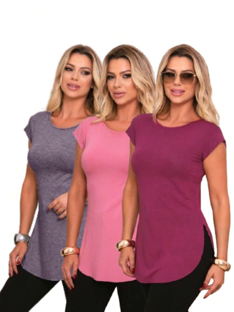 Kit Of 3 Women's Gym Tops With Butt Cover, Long Sleeves - 藕粉色 - 查看 1