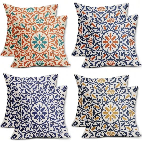 2PCS Bohemian Pillowcase Bohemian National Style Vintage Floral Embellished Pillowcase Outdoor Pillowcase Farmhouse Decor Home Sofa Bed With No Pillow Core On One Side
