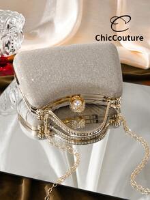 Bow Decor Elegant Romantic Gift Box Rhinestone Evening Bag Handbag Shoulder Bag For Wedding - Gold - View 7