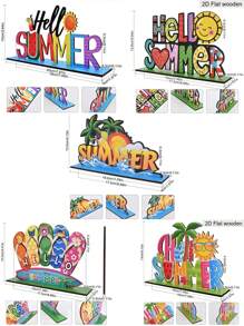 5pcs/1pc Hello Summer Watermelon Theme Desktop Decorations Signs And Plaques, Summer Wooden Signs, Home Office Decorations, Holiday Party Decorations, Craft Decorations, Summer Decorations, Holiday Gifts