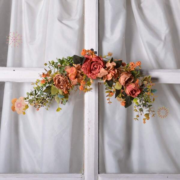 1 peça de decoração de arco de flor de peônia artificial, decoração de parede, guirlanda, peça central para mesa de jantar, festa de casamento, decoração de casa