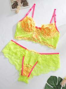 Ladies Sexy Lingerie Steel Support Gathering Bra Two Pieces Taping Heavy Craft Set, Rave - Yellow - View 7