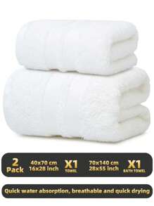 2pcs/Set [1 Face Towel + 1 Bath Towel] Solid Color Face Towel And Bath Towel Bathroom Combo Set, Plush Texture, Quick-Drying, Suitable For Bathing, Face Washing, Sports, Gym, Bathroom, Hotel, Travel And Other Scenarios Back To School