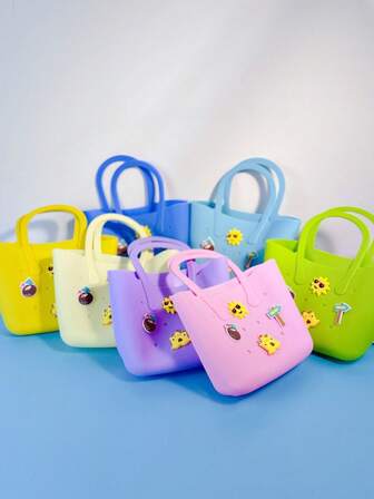 1 st silikon perforerad tygväska DIY, förälder-barn bärbar organisering perforerad ihålig handväska, lämplig för strand, telefon, modern och spädbarn, utflykt