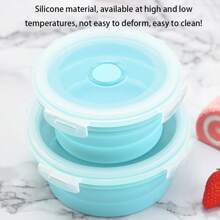 1 Piece / 3 Pieces Set / 4 Pieces Set Round Foldable Silicone Lunch Box / Storage Box With PP Cover, Blue Portable Round Bento Box, Round Kitchen Storage Box / Storage Box, Portable Food Storage Container, Refrigerator Storage Container, Dishwasher Washable, Microwave-Safe, Stackable Design For Easy Storage And Carrying, Suitable For Salads, Camping, Travel, Family, School, Etc.