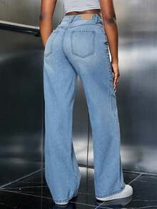 ZYANYA Jeans de Denim de Alta Elasticidad para Mujer, Pantalones Rectos Casuales, Tejido Lavado de Color Sólido, con Mezcla de Viscosa y Spandex para Todas las Estaciones - Lavado ligero - Ver 5