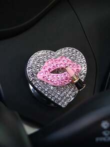 1pc Car One Key Start Protection Cover Sticker With Diamond Studded Heart-Shaped Metal Ignition Switch Button Decoration Ring - one-size - View 13