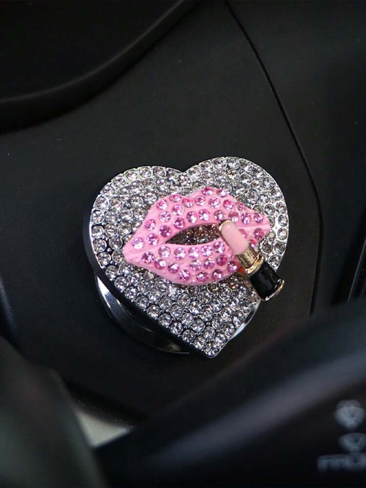 1 pieza Cubierta adhesiva de protección de botón de encendido de coche con un anillo de decoración con forma de corazón de metal con diamantes incorporados - Unitalla - Añade 12
