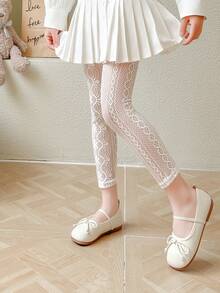 4/2/1 Pairs Lace Trim Capri Leggings For Girls, Children, Infants, Black/White/Gray/Pink, Color Block, Multicolor, Spring/Summer/All Season, Thin, Casual, Cute & Fashionable, Princess Style, Suitable For Daily Wear, Soft & Comfortable Tights, Suitable For Students To Pair With Tops, Skirts, Back To School Season - Multicolor - View 3