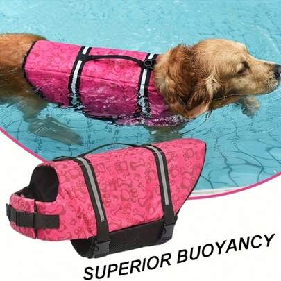 Colete salva-vidas ajustável para cães com listras refletivas - Colete de natação de alta flutuabilidade para cães pequenos, médios e grandes, fivelas de liberação rápida e padrões de animais/bolinhas