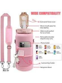64OZ/2L Half Gallon Water Bottle With Sleeve, Motivational Water Bottle With Straw & Time Marker, Leakproof Large Sports Water Bottle, Reusable Water Jug For Workout Gym Sport For Outdoor Sports Gym Hiking Camping Walking ,For Girls Boys Kids Bag Carrier Gift ,New Year