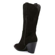 High-Top Western Boots, Chunky Heel Design, Pointed Toe Decor - BLACK9352 - View 7