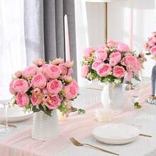 1 pieza/3 piezas Flores artificiales de seda Ramo de peonías y rosas falsas para decoración de primavera y otoño, bodas, ramos de novia, hogar, comedor, dormitorio, cocina, macetas, jarrones, Día de la Madre, Día del Padre, fiestas, decoración de fiestas, decoración de jardín exterior