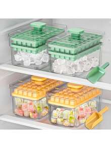 1 件随机颜色双层压冰格带储物盒 - 快速冷冻制冰机，适用于啤酒、鸡尾酒和新鲜水果浸泡水，耐用塑料厨房工具，绿色和黄色，冰块模具